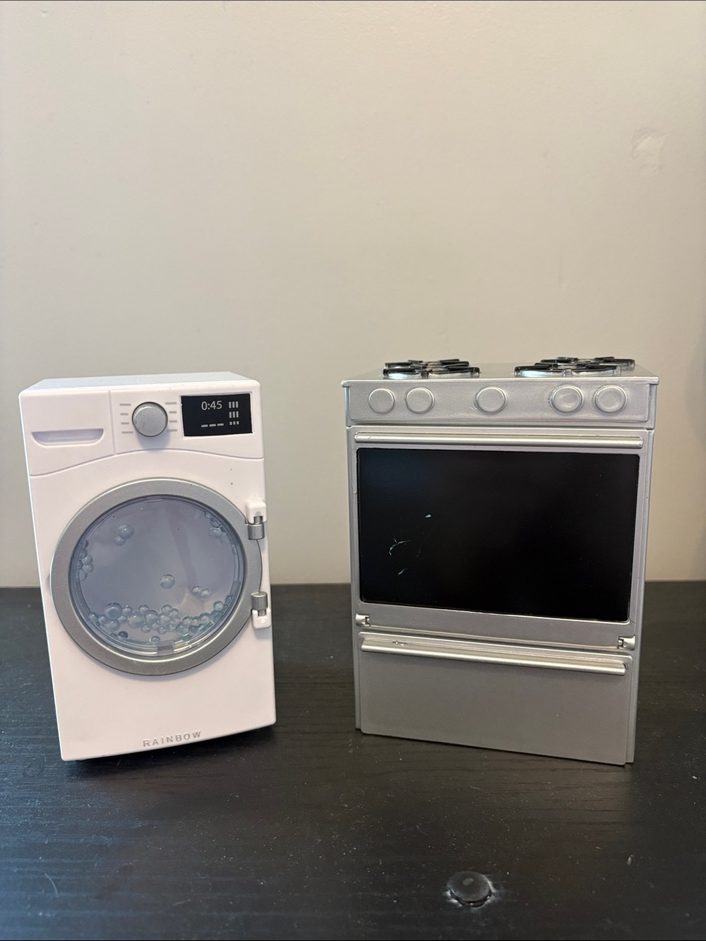 Rainbow Dollhouse Appliance Set — White Washing Machine & Silver Oven